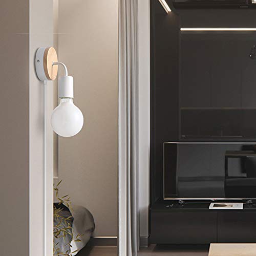 Kirin Plug In Wall Sconce With Cord E26/27 Base Contemporary Style Rotatable Fixture For Bedroom, Closet, Guest Room Hall Night Lighting Reading Lamp (2 Pack White Dimmable) #TOP4