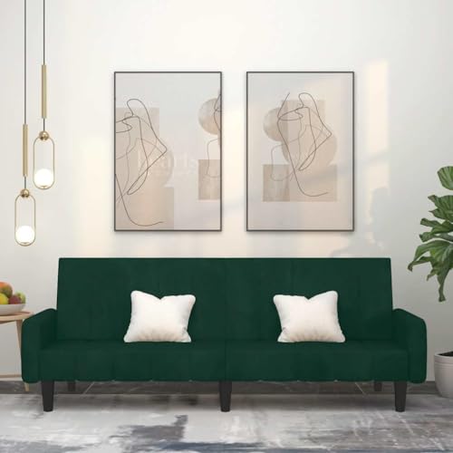 Yunovire Sofá cama de 2 plazas de terciopelo verde oscuro, convertible, estructura de madera robusta, versátil para salón, habitación de invitados, cómodo