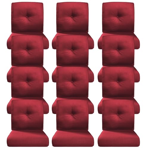 Image of Luxury 4 inch Thick Outdoor Cushion Set of 12 - 22x24 Patio Furniture Cushions with 28D High-Density Foam, Water-Resistant & Fade-Resistant Fabric, Removable Covers for Patio Furniture Sofa Couch -Red