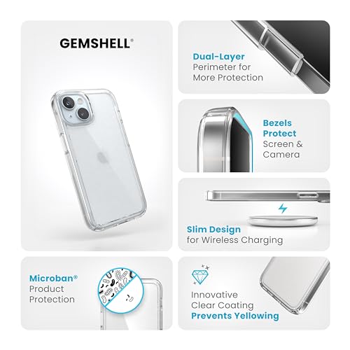 Image of Speck Clear iPhone 17e & iPhone 15 Case - Slim, Drop Protection - for iPhone 15, iPhone 14 & iPhone 13 - Scratch Resistant, Anti-Yellowing, 6.1 Inch Phone Case - GemShell Clear