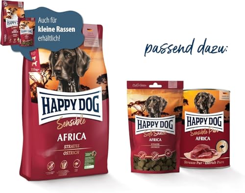 Happy Dog 03545 - Sensible Africa Strauß - Hunde-Trockenfutter für ausgewachsene Hunde - 1 kg Inhalt