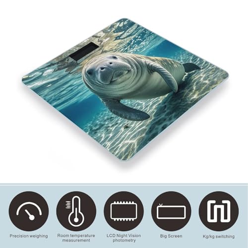 Báscula digital de baño Ocean Animal Manatee con vidrio templado miniatura 3