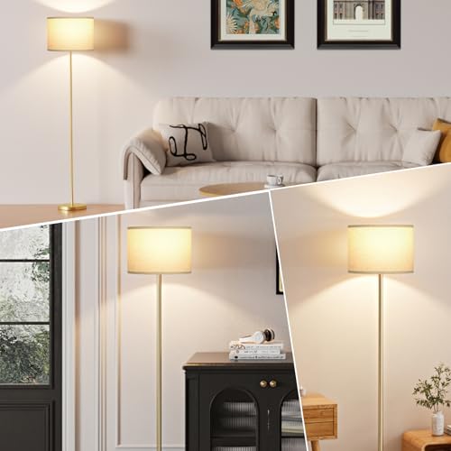 Image of Ambimall 60'' Modern Floor Lamp with Shade, Tall Lamps for Living Room, Bedroom, Office, Dining Room, Beige Shade with Gold Pole(Without Bulb)