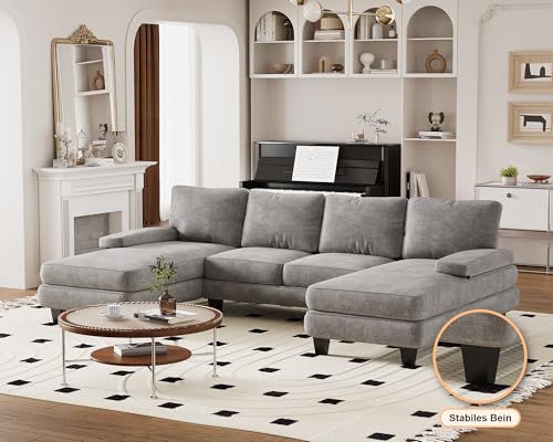 JUMMICO Ecksofa mit Schlaffunktion, Wohnlandschaft Eckcouch Sofa mit Abnehmbarer Sofabezug, U-Form Couch für Wohnzimmer & Schlafzimmer (BxTxH) 292x111x92cm, Grau – Bild 3