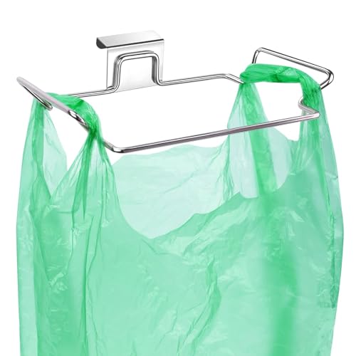 Image of KolorFish Stainless Steel Trash Holder for Kitchen Cabinets, Doors and Cupboards - Under Sink Garbage Rack (Silver)