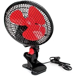 Ventilador Avicola GROWMANIA Ventilador de Pinza Oscilante 2 Velocidades 20 Cm 20W Potencia | Ventilador Eléctrico Negro con 3 Aspas Rojas | Silencioso 360º