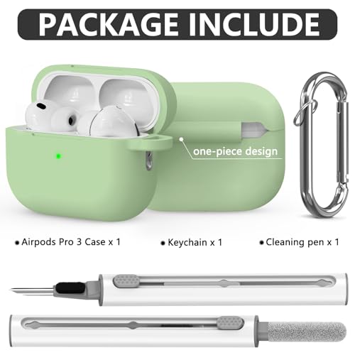Image of Ljusmicker for AirPods Pro 3 Case 2025 with Cleaner Kit,Soft Silicone Protective Cover for Apple AirPods Pro 3rd Generation Cases for Women Men,for AirPod Pro 3 Cover with Keychain-Pastel Green