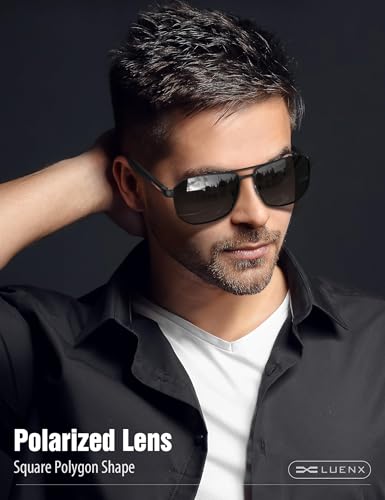 LUENX Aviator Sunglasses for Men Square Polarized Polygon Shades UV400 Sun Glasses with Accessories2