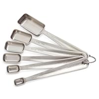 Sur La Table Stainless Steel Measuring Spoons Set – 6 Slim Narrow Spoons Fit Spice Jars – ⅛ tsp to 1 tbsp with Easy-Open Ring, Dishwasher