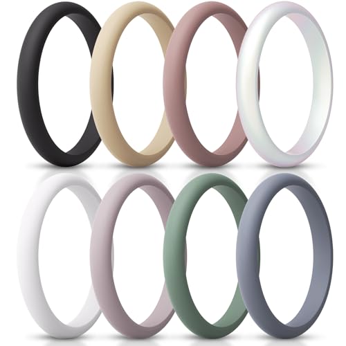 ThunderFit Women’s Silicone Thin and Stackable Ring Enhancers, Silicone Wedding Bands, 2.5mm Wide 2mm Thick, Variety Multipack 1-12 by ThunderFit - Used condition - US$10.52