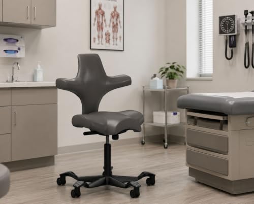 Image of HAG Capisco Standard Chair-Black Frame-Upholstered Gray Ash Vinyl