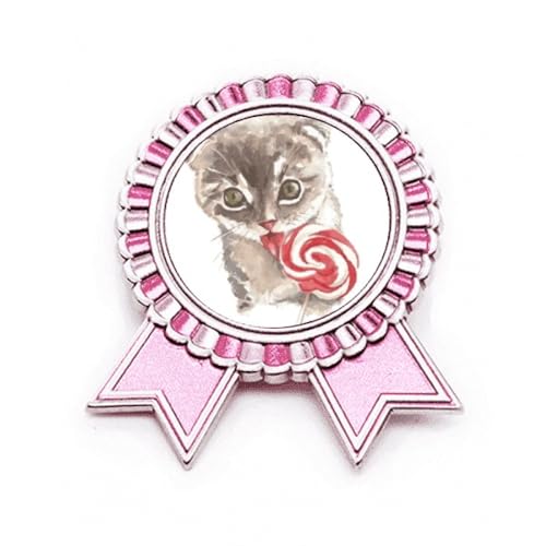 Broche chat sucette rose metallique M ideale sur une veste