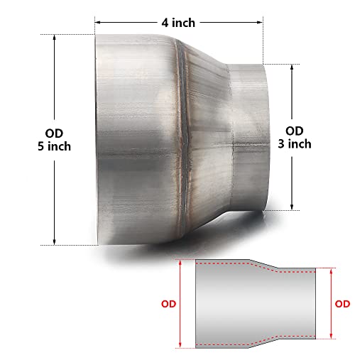 Image of A-KARCK Exhaust Adapter Connector 3 inch OD to 5 inch OD, Exhaust Pipe Reducer 4 inch Overall Length 304 Stainless Steel