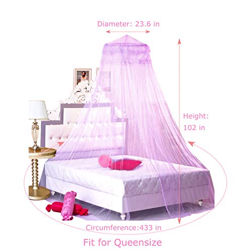 Bcbyou Princess Bed Canopy Netting Mosquito Net Round Lace Dome For Twin Full And Queen Size Beds Crib With Jumbo Swag Hook (Purple) #TOP5
