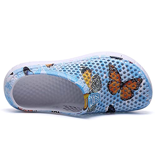 Womens Garden Clogs Shoes Slip On Lightweight Summer Sandals Lady Rubber Mules Anti Slip Beach Pool Water Shoes Quick Drying Kitchen Yard Walking Home Slippers Classic Clog Blue-Butterfly 41 #TOP2