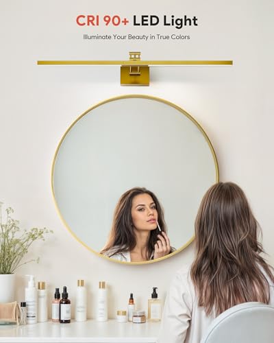 Image of VONLUCE 36 inch LED Bathroom Vanity Light, 3CCT Modern LED Vanity Lights with 360 Rotatable Head Swing Arm, 15.4W Bathroom Light Fixture Over Mirror, LED Lights for Bathroom Bedroom, Brushed Gold | 3CCT, Flicker-free, 360 Rotatable Head & Swing Arm, IP44 waterproof Bathroom Light Fixture Over Mirror for Bathroom, Picture