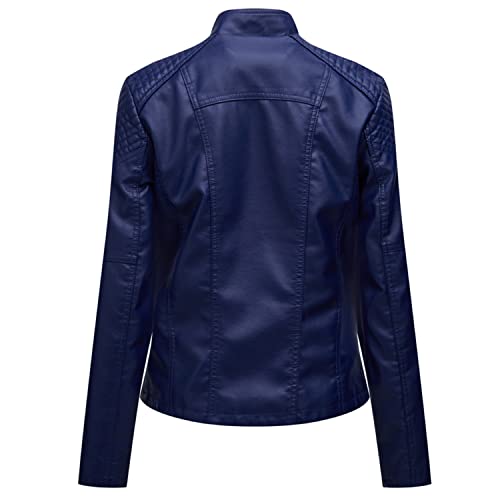 Lu's Chic Women's Motorcycle Jacket Ladies Fashion Dressy Vegan Faux Leather Biker Coat Light Suede Slim Fit Crop Blazer Outerwear Short Moto Leather Jacket Navy 8 #TOP6