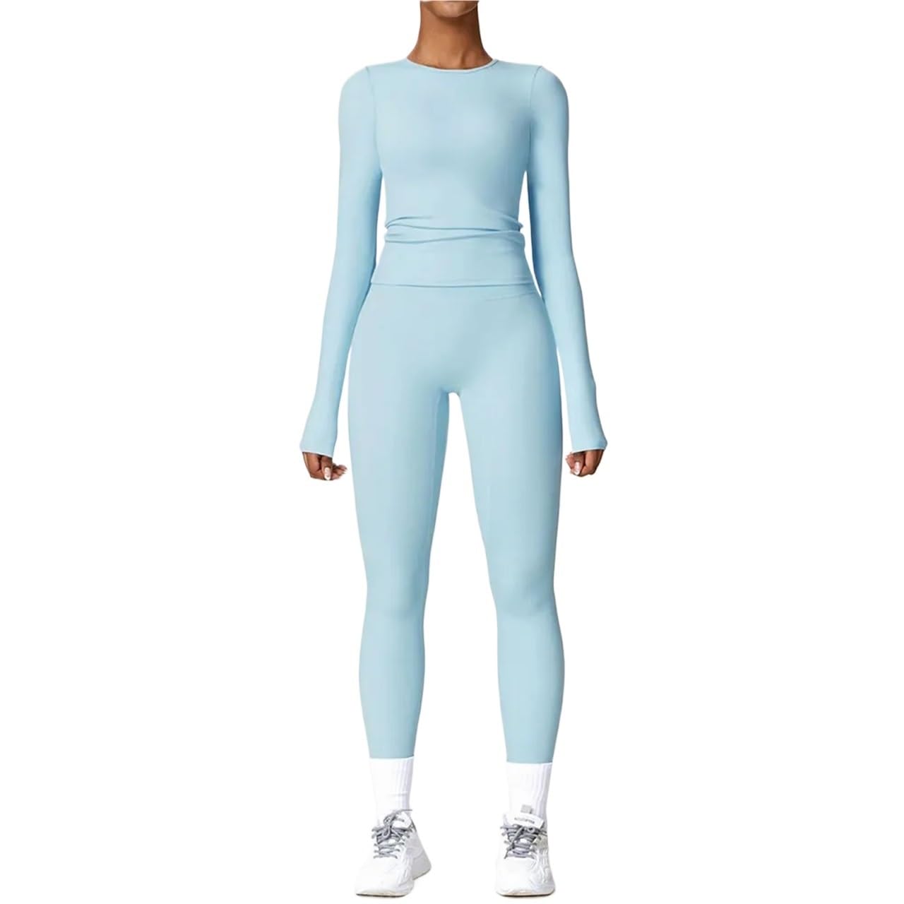 Conjunto de yoga para mujer Conjunto de Yoga sin costuras for mujer, ropa deportiva entrenamiento, gimnasio, Top corto manga larga y cintura alta, 2 uds
