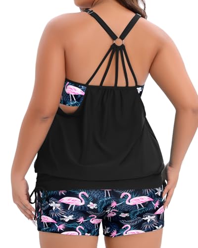 Image of Holipick Plus Size Tankini Swimsuits for Women Two Piece Tummy Control Bathing Suit Blouson Tankini Top with Shorts