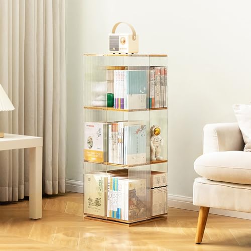 Estantería giratoria 360 de acrílico y madera maciza cuadrada para libros infantiles 34x34x93 cm