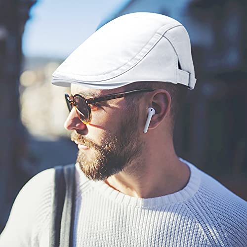 Qossi 2 Pack Newsboy Hats For Men Flat Cap Cotton Adjustable Breathable Irish Cabbie Ivy Driving Hunting Hat, Navy/White #TOP4