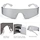 Zoonvii Futuristische Sonnenbrille,Rave Brille,Schnelle Brille,Techno Brille,Space Brille Alien Brille set,Futuristische Verspiegelte Sonnenbrille,Funbrille,Partybrille,Cosplay Kostüm Zubehör,Silber