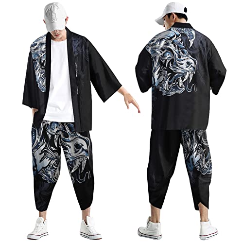 Kimono d'été 2 pièces pour homme avec short et cardigan imprimé