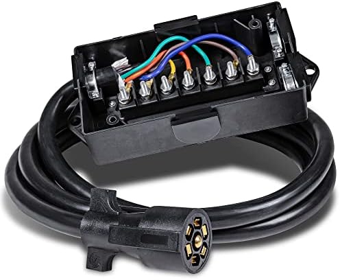 8ft 7-Way Trailer Plug Wiring Harness w/ 7 Gang Trailer Junction Box [7-Pin Trailer Cord Wire Cable] [Waterproof] 7 Prong Trailer Wire/Cable Connection Box