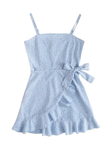 SOLY HUX Girl's Spaghetti Strap Dress Floral Print Sleeveless Summer Beach Casual Sundress A-line Mini Dresses