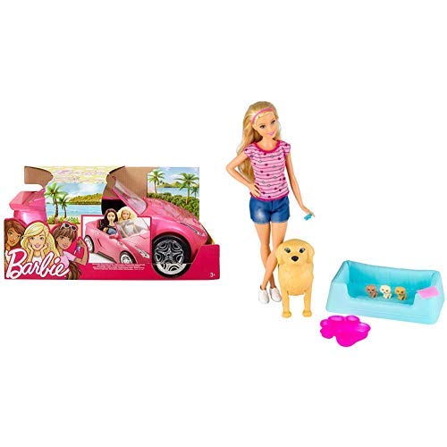 Barbie Glam Convertible AND Barbie Newborn Pups Doll & Pets