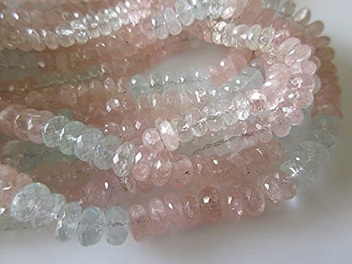 LKBEADS Fasetowane koraliki z morganitu rondelle, naturalna biżuteria morganitowa, naszyjnik z morganitu, 7 mm każda, 38 cm sznurek