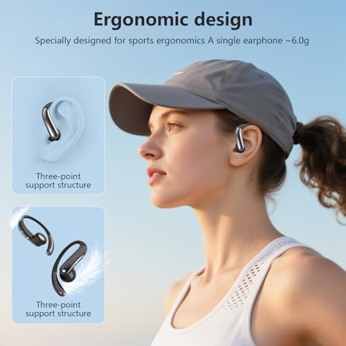 Image of Open Ear Bone Conduction Headphones,Over Ear Earbuds with Ergonomic Earhook,Bluetooth Headphones 5.4 with Smart Digital Display,50H Playtime,IPX7 Waterproof,Design for Running Walking Black