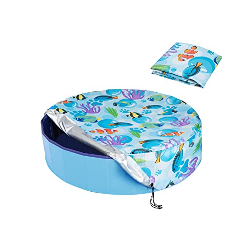 Ladadee Foldable Round Dog Swimming Pool Cover for 32 /63/48 Collapsible Outdoor Tub PVC Coating Waterproof and UV Protection Leakproof Washable Kiddie Pet Small Paddling Bath Accessories