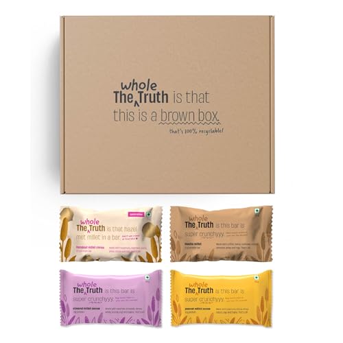 Image of The Whole Truth - Super Crunchy Millet Protein Bars 13G | All In One Pack of 5 (2 Almond Millet, 1 Hazelnut Millet, 1 Mocha Millet, 1 Peanut Millet) | Cleanest Snack Ever | No Refined Sugar