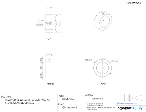 Climax Metal C-100-A Aluminum Set Screw Collar, 1" Bore Size, 1-1/2" OD, With 5/16-24 x 1/4 Set Screw