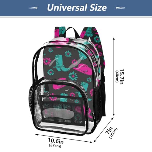 Western Cowgirl Flowers Clear Backpack PVC Transparent School Backpack Lightweight Student Book Bags Capacity Clear Bag4
