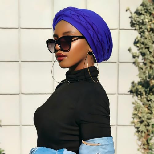 Image of DRESHOW African Women Turban Caps Beanie Twist Headscarf Pre-Tied Double Twisted Braid Hair Cover Wrap Hat Chemo Cancer Cap
