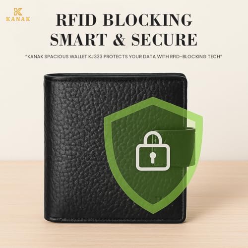 KANAK Spacious wallet Genuine Leather Men’s Wallet with Lock – Spacious RFID Blocking Bifold Wallet with Coin Pocket, Card Slots & Secure Snap Closure – Travel & Everyday Use (BLACK)4
