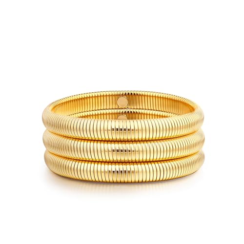 Bracelet multicouche doré avec chaîne à maillons acier inoxydable large