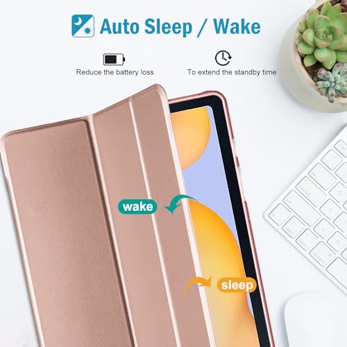 ProCase Case for Galaxy Tab S6 Lite 10.4 2024 2022 2020(SM-P620/P625/P613/P619/P615/P610), Trifold Stand Folio Soft TPU Translucent Back Cover with S Pen Holder Support Auto Wake/Sleep -Rosegold - Image 4
