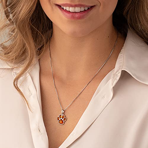 Peora Genuine Baltic Amber Animal Paw Print Charm Pendant Necklace For Women 925 Sterling Silver, Rich Cognac Color, With 18 Inch Chain #TOP1