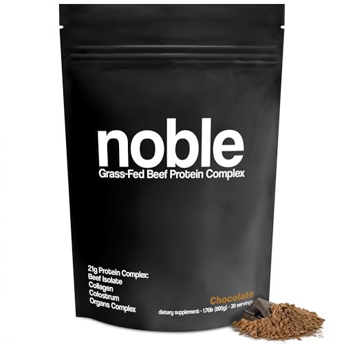 Noble All-in-One Chocolate Protein Powder, 21g Grass-Fed Beef Protein & Collagen, Colostrum & Organ Blend, Whey-Free, Seed Oil-Free, Zero-Carb, 30 Servings (1.75lbs)