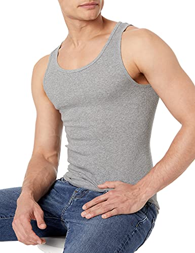 Amazon Essentials Men's Tank Undershirts, Pack Of 6, Black/Grey Heather, Large #TOP3