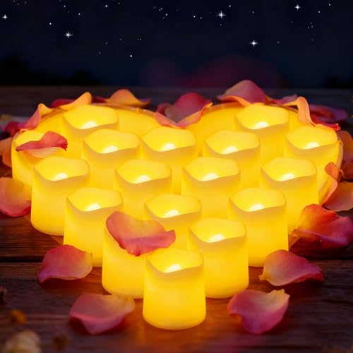 Probuk 24 Velas LED Sin Llama, Votivas con Luz Cálida a Pilas, Diseño Realista y Seguro, para Halloween, Bodas, Fiestas, Navidad y Decoración del Hogar