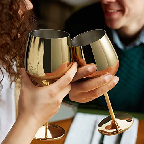 Lifecapido Stainless Steel Wine Glasses, 18Oz Stainless Steel Wine Goblets, Stemmed Metal Wine Glasses With Cup Brush For Party Office Wedding Anniversary, Great For Red White Wine (Gold) #TOP3