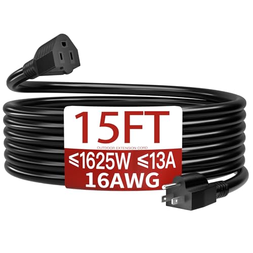 Skrizcable 16/3 13A 125V 1625W 15 FT Outdoor Extension Cord Waterproof, Weatherproof & Flame...