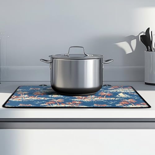 Image of Induction Stove Top Cover Protector Multipurpose Flat Top Stove Cover Mat Universal Stove Top Cover for Electric Anti-Scratching Cooktop Mat, 29 x 21 Inch, Tropical Island Sailboat Print