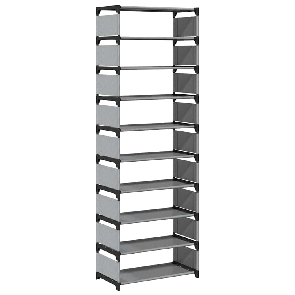 Zapatero 10 Niveles Gris 54x28x158 cm | Estructura de acero resistente, tela transpirable, almacenamiento versátil para entrada o pasillo