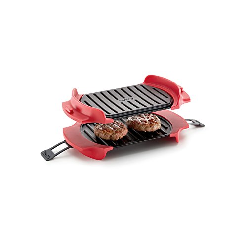 Lékué 220300 - Utensile da cucina per preparare grigliate nel forno a microonde, colore: Rosso