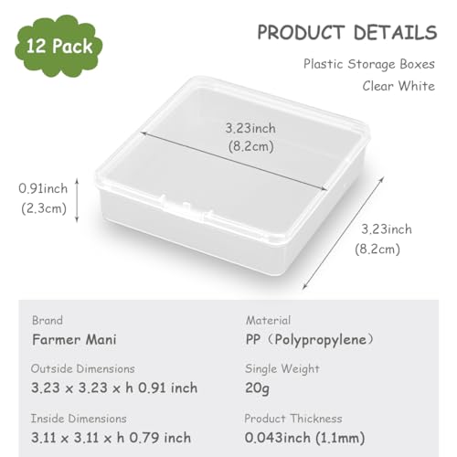 Image of 12 Pcs Square Bead Organizers (3.23 x 3.23 x 0.91 inch), Clear Plastic Beads Storage Containers Box for Jewelry Findings and Art Supplies